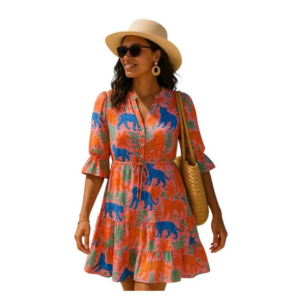 MARIGOLD by VICTORIA DUNN Women's Jungle Print Knee Length Dress Orange Large - Picture 1 of 10